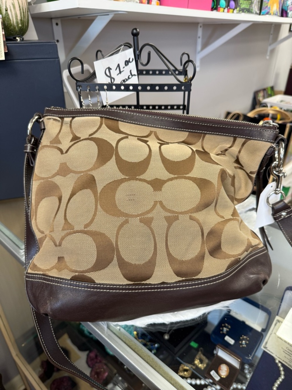 Coach Tan and Brown Signature Shoulder Bag - Picture 2 of 7